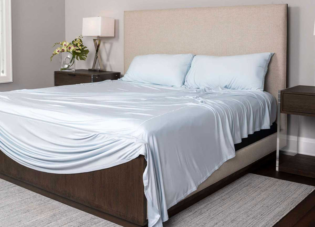 Active Comfort Sheet Set shown on bed #choose-your-color_blue-frost