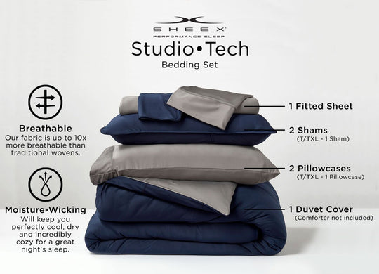 Studio Tech Bedding Infographic Original Performance Fabric, European Style, Reversible Colors #choose-your-color_navy-graphite#choose-your-color_graphite-brtwhite