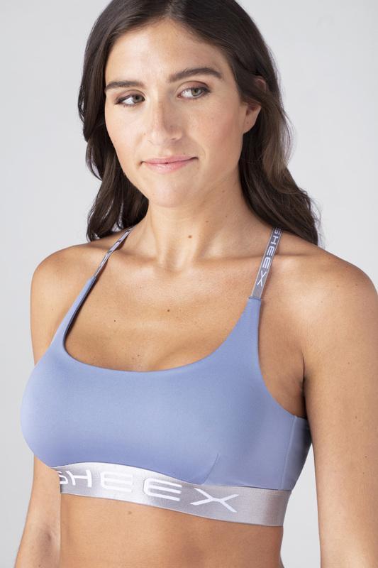 Model wearing the SHEEX Women's Bra Top in Light Blue  #choose-your-color_light-blue