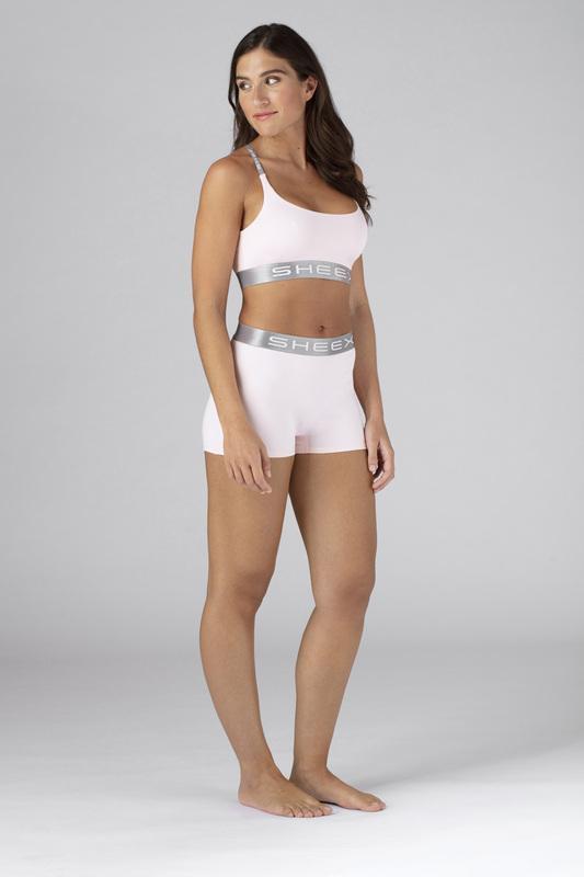 Model wearing the SHEEX Women's Bra Top in Blush Pink  #choose-your-color_blush-pink