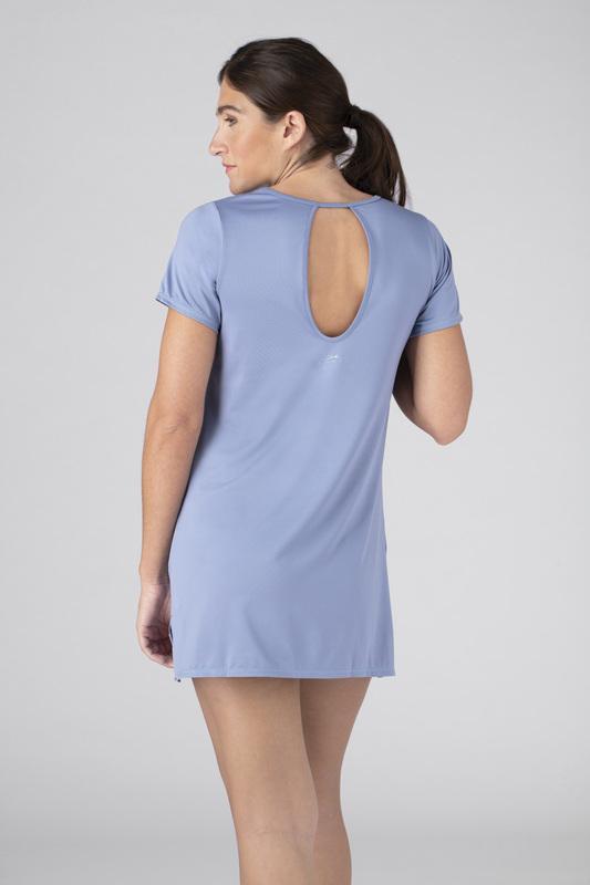 Model wearing the SHEEX Womens Keyhole Sleep Tee Dress  in Light Blue #choose-your-color_light-blue