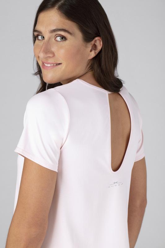 Model wearing the SHEEX Womens Keyhole Sleep Tee Dress in Blush Pink #choose-your-color_blush-pink